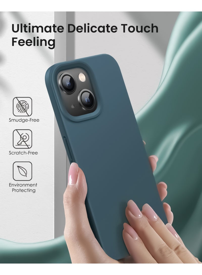 Compatible with iPhone 13/14 Case 6.1 Inch Slim Liquid Silicone 4 Layers Soft Gel Rubber Shockproof Protective Phone Case with Anti Scratch Microfiber Lining (Petrol) - Image 3